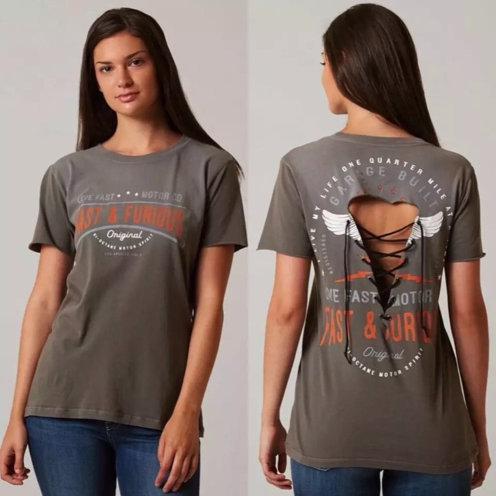 AFFLICTION Women's T-Shirt S/S MOTOR PARTS Tee Bik - Picture 1 of 11